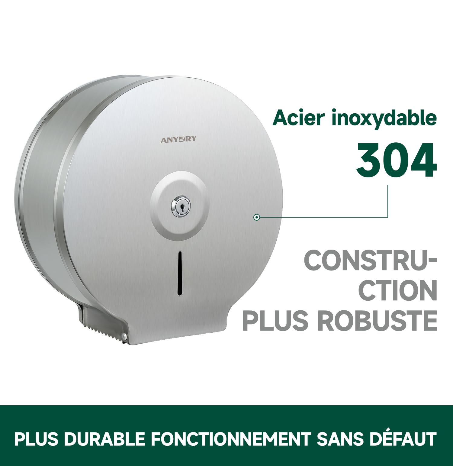 anydry 5182 Distributeur d'essuie-Mains en Acier Inoxydable Distributeur Commercial Tour à Main Montage Murale Adapté au Papier en Rouleau (brossé