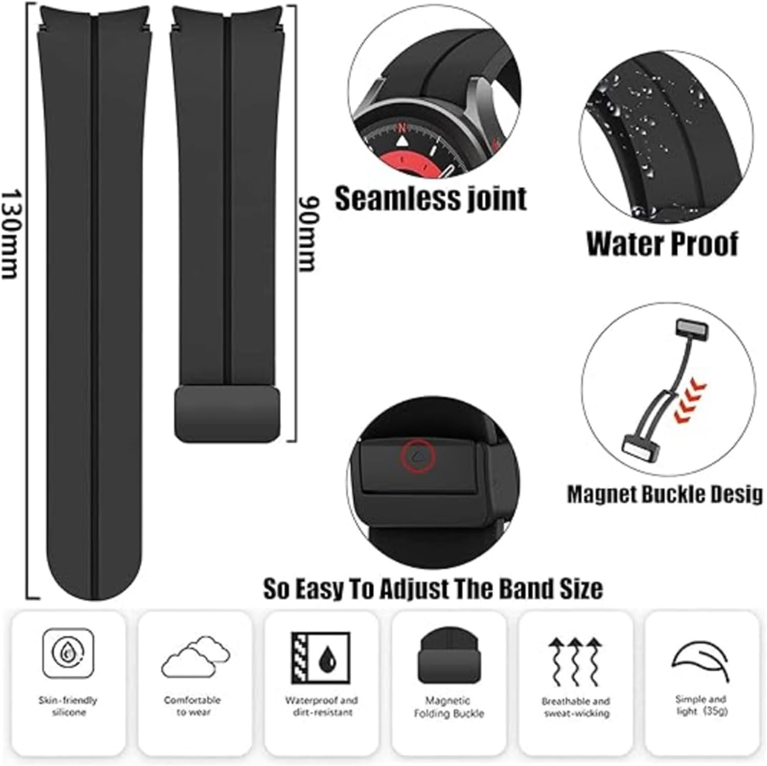 Silicone Strap for Samsung Watch 4/5/6 40 44mm 5 Pro 45mm Band Magnetic Buckle Galaxy Watch 4/6Classic 42 43MM 46 47MM Watchbands