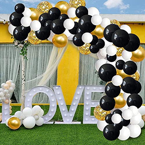Image of GrandShop Balloon Arch Decoration Kit 112 Pcs (GOLD BLACK WHITE) material Latex