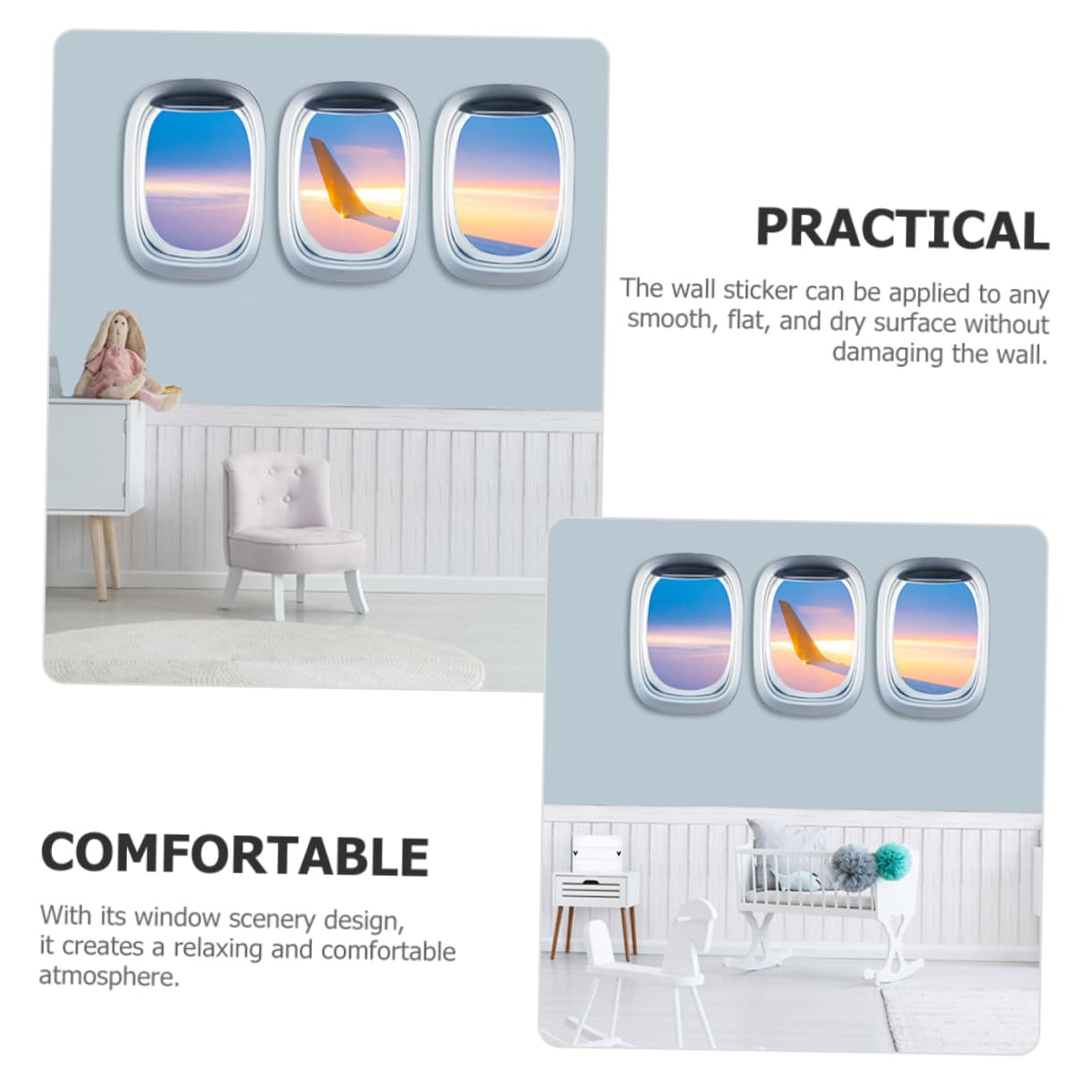HOMSFOU 9blätter Kreative Flugzeugfenster Wandsticker Selbstklebend Landschaftsdekor Wandaufkleber Für Wohnzimmer Schlafzimmer Und Badezimmer Simulierte Fensterbilder Aus Langlebigem