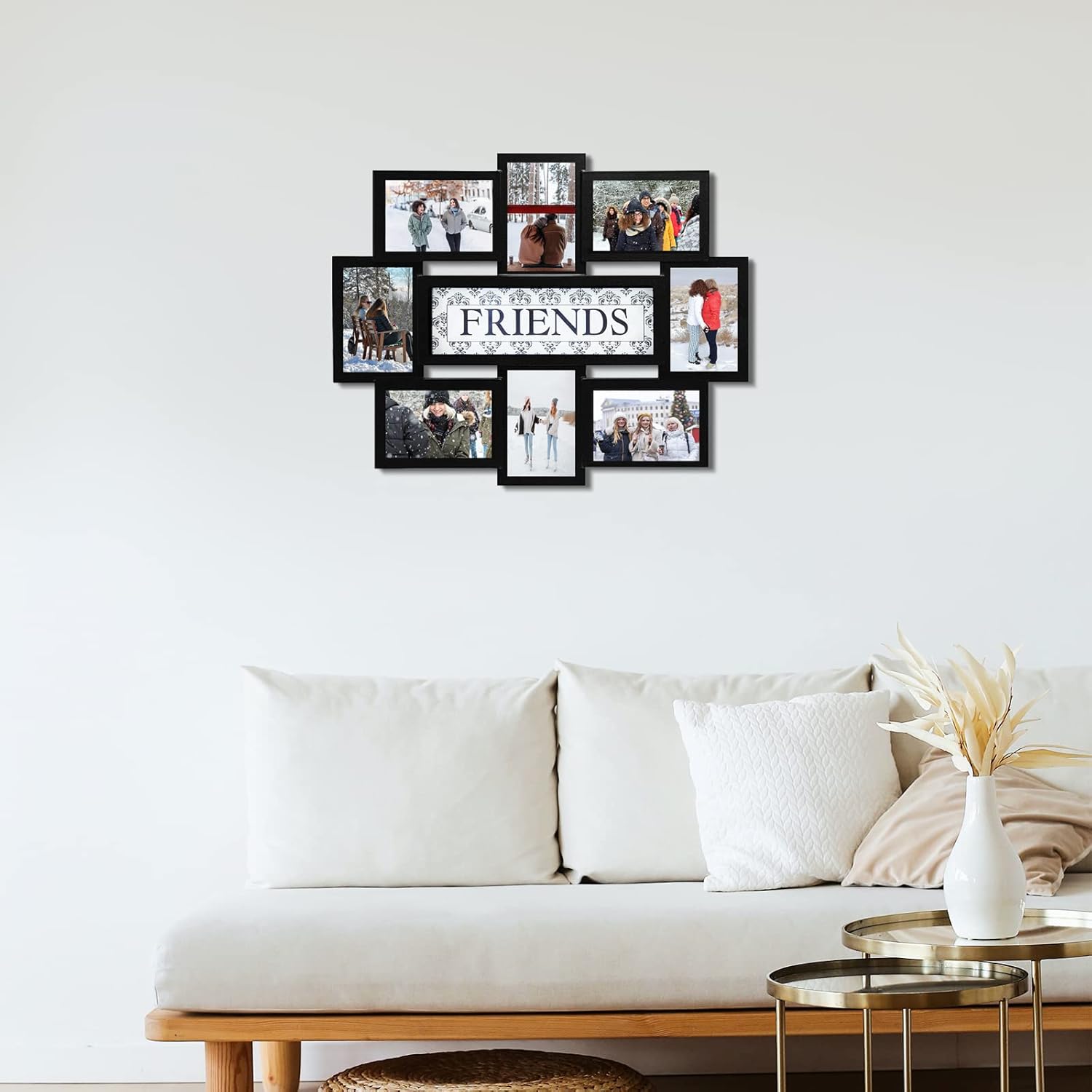 J.M.Deco Friends Reunion 8 Opening Photo Frames, Picture Frames Collage for Wall Decor, Reunion Friends Memory Photo Frame Selfie Gallery Collage, Wall Hanging for 4x6 Picture Frames Black