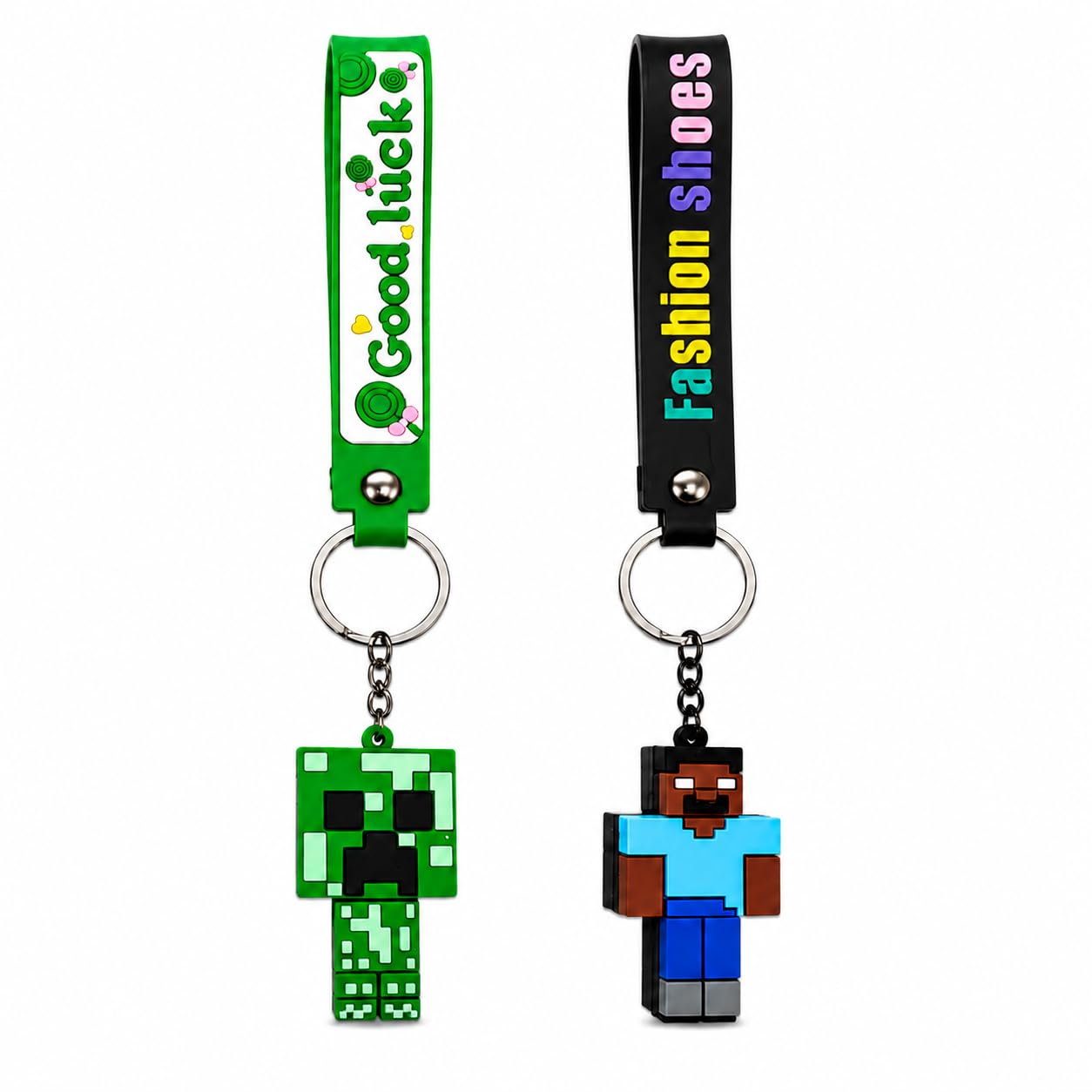 BOENJOY GIFTS-Mine Key Chain Silicone Set of 2, Soft Silicone Wrist Strap Keychain with PVC Character Pendant & Metal Split Ring, 22 cm Cute Key Holder for Backpack, Bike Keys, Car Keys, School Bag-picture-49