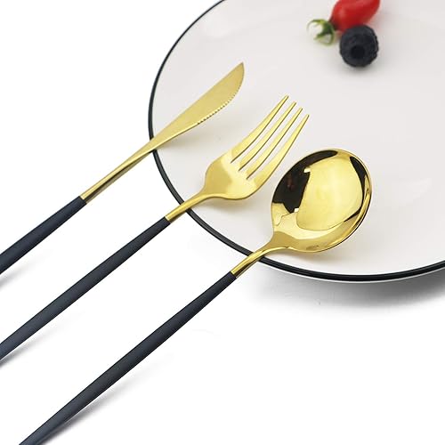 Miniatura 4 de JASHII Juego de cubiertos de plata 18/10 de acero inoxidable, juego de cubiertos dorados de 36 piezas, moderno Cubiertos Dorados, el mejor regalo de