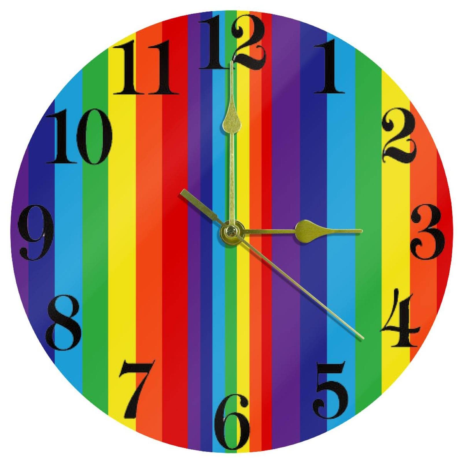 Horloge murale colorée arc-en-ciel 25,4 cm à pile pour décoration de maison et école