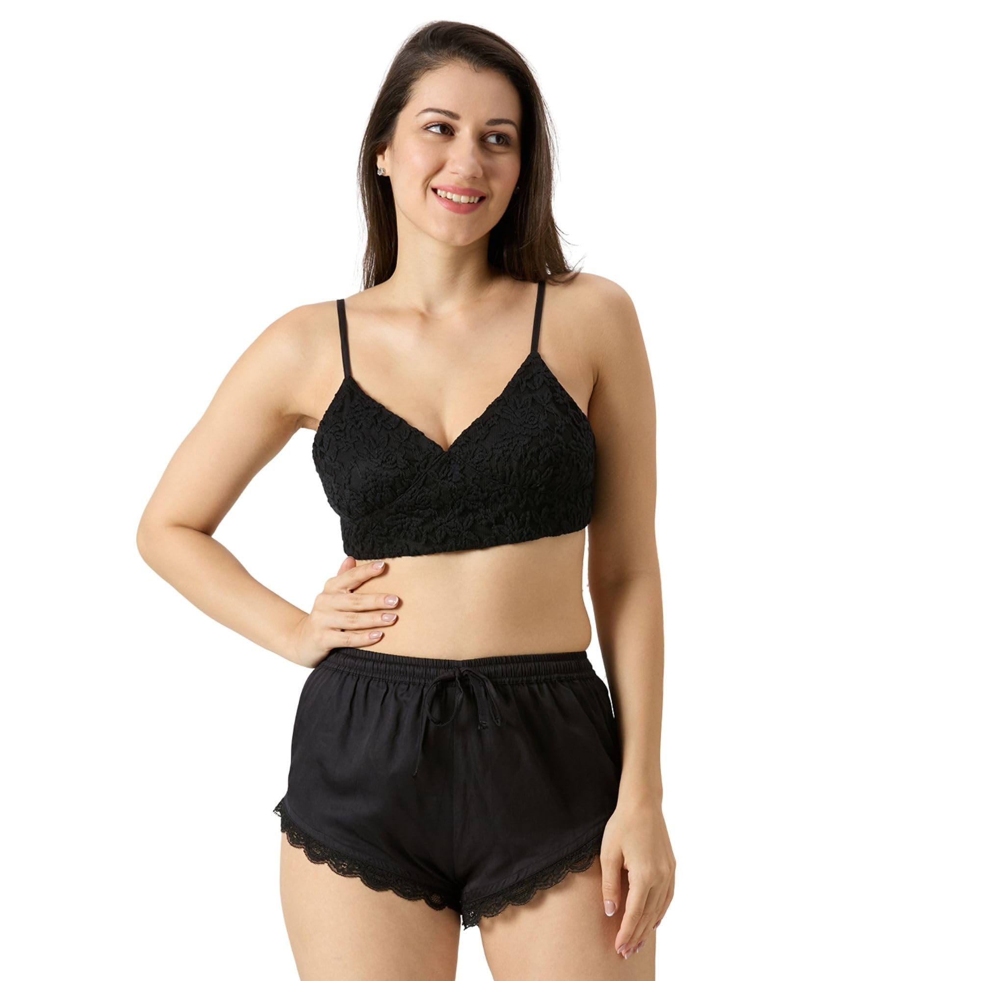 ammarzo Women's Lace Bralette & Modal Satin Shorts Set-picture-11