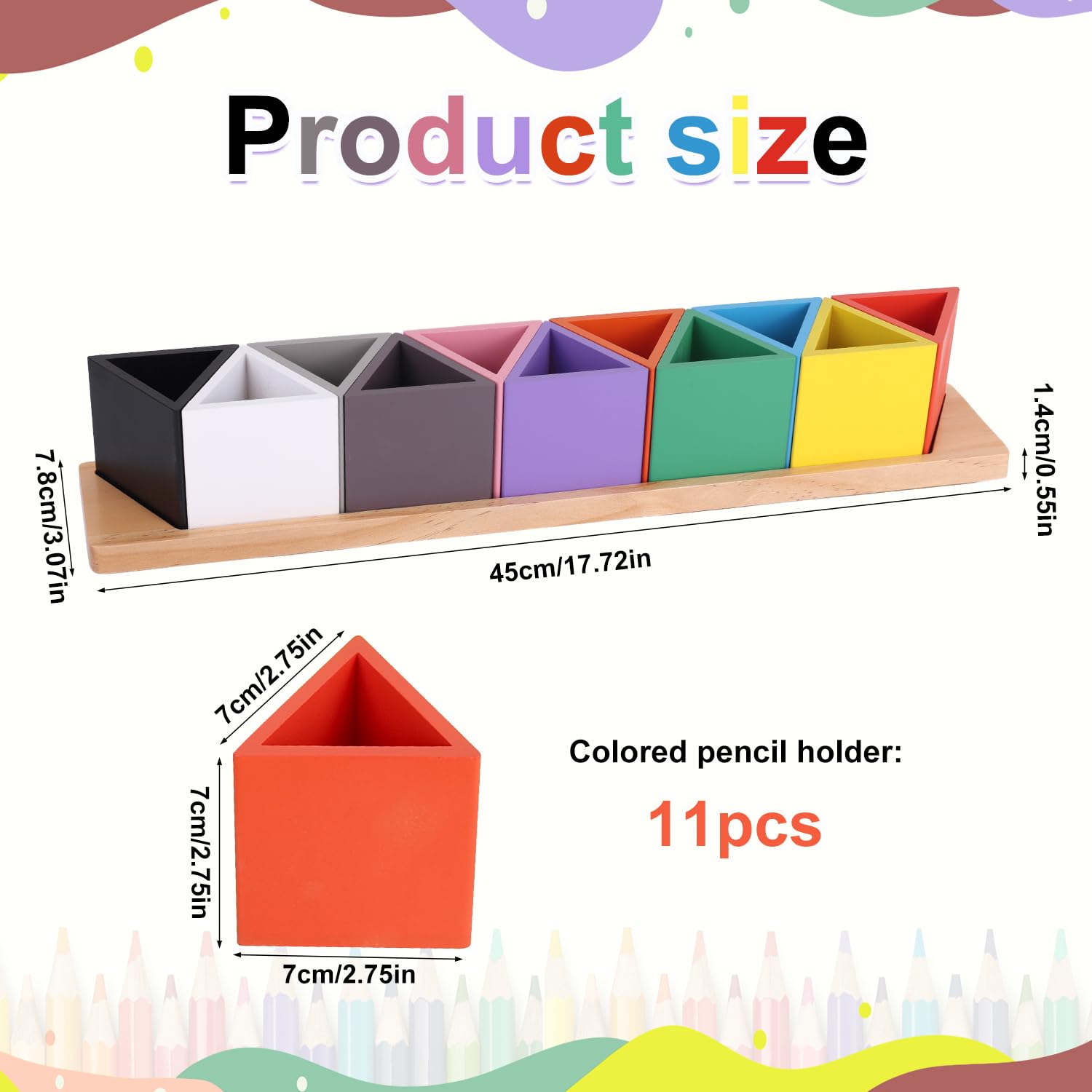 Diegimr Wooden Colored Pencil Holder, Desk Wood Coloured Pencil Holder with 11 Movable Compartments Pen Cups Holders Montessori Crayon Organiser for Desk Office Home Supply - Image 2