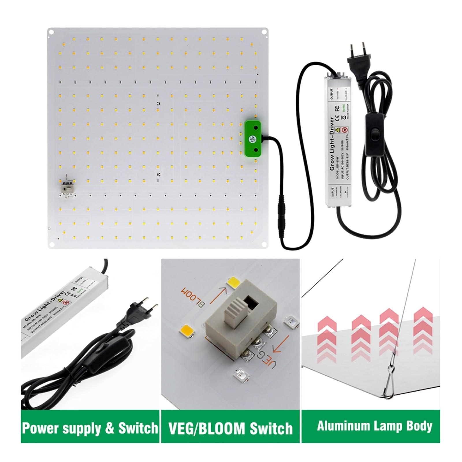 Luces de Cultivo, 65W LM281B Full Spectrum LED Grow Light Lámpara de crecimiento regulable for plantas de interior Flor(Dimmable)