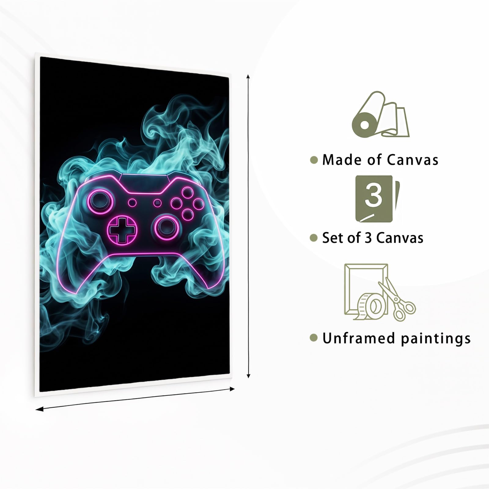 Générique Impression sur Toile Tableaux Decoratifs Muraux Déco Fantaisie Gaming 50 x 70 cm Decoration Murale Peinture, Néon Casque Manette, Pour Chambre Maison