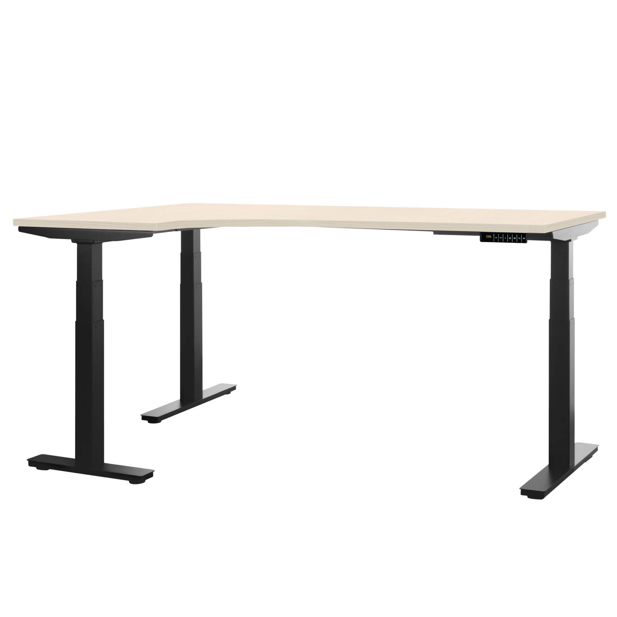 Weber Büro TELDRA biurko kątowe 1800 x 1600 mm, elektryczna, z regulacją wysokości, klon, kolor stelaża: czarny, orientacja kąta: prawy