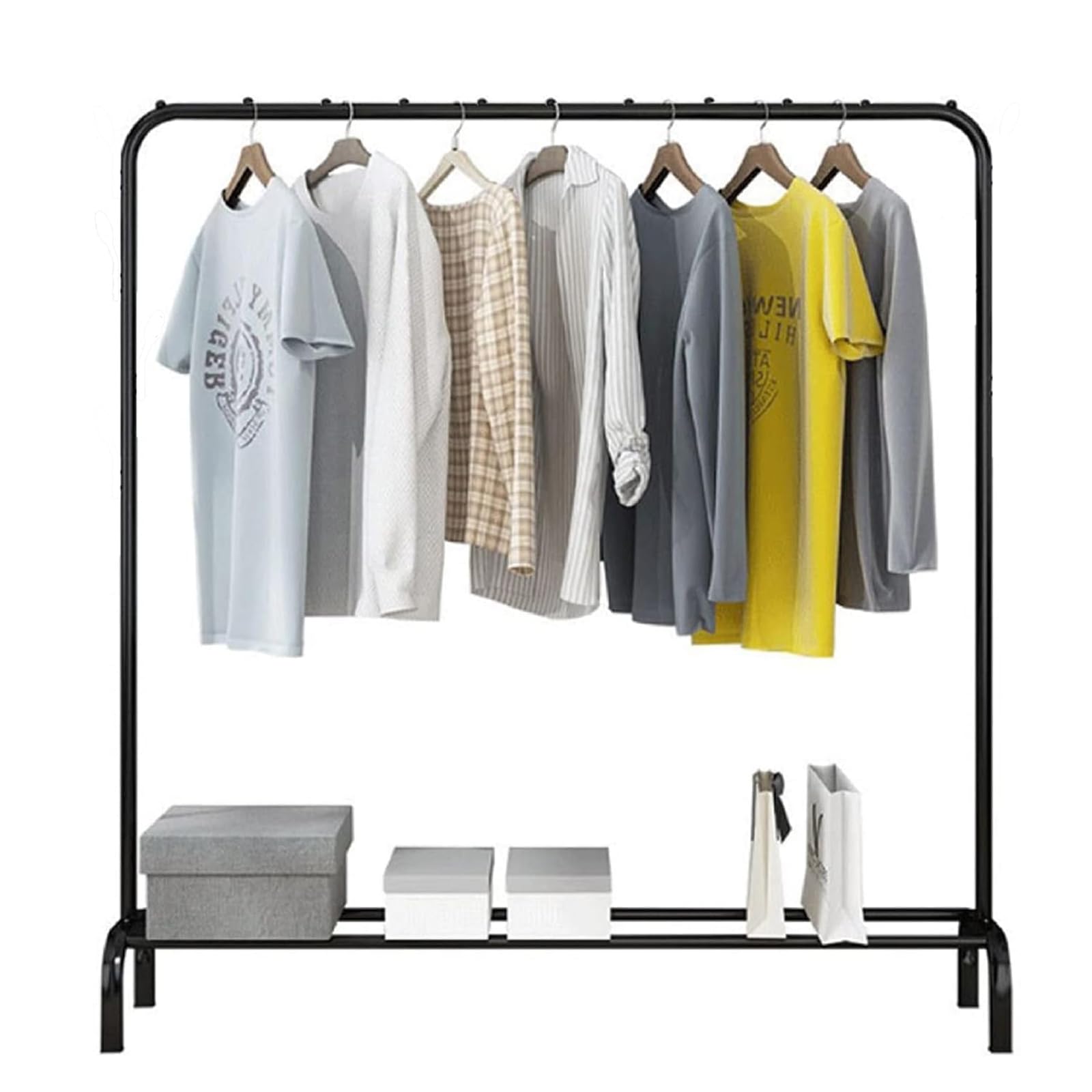PetHot Clothing Rack Garment Rack,Clothes Rail, Hanging Rail for Clothes Coats, Metal Clothes Rack for Bedroom Heavy Duty Garment Hanging Rack with Storage Shelf (Black)