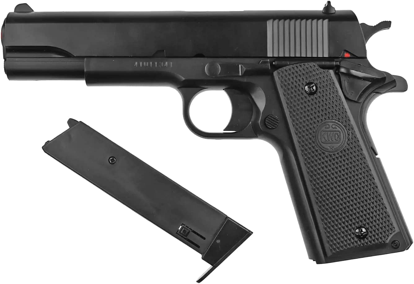 Pack Pistola de Airsoft Modelo KWC M1911 con Muelle/Material: Plástico de Alta Resistencia/Potencia 0.5 Joule/Entregado con Accesorios