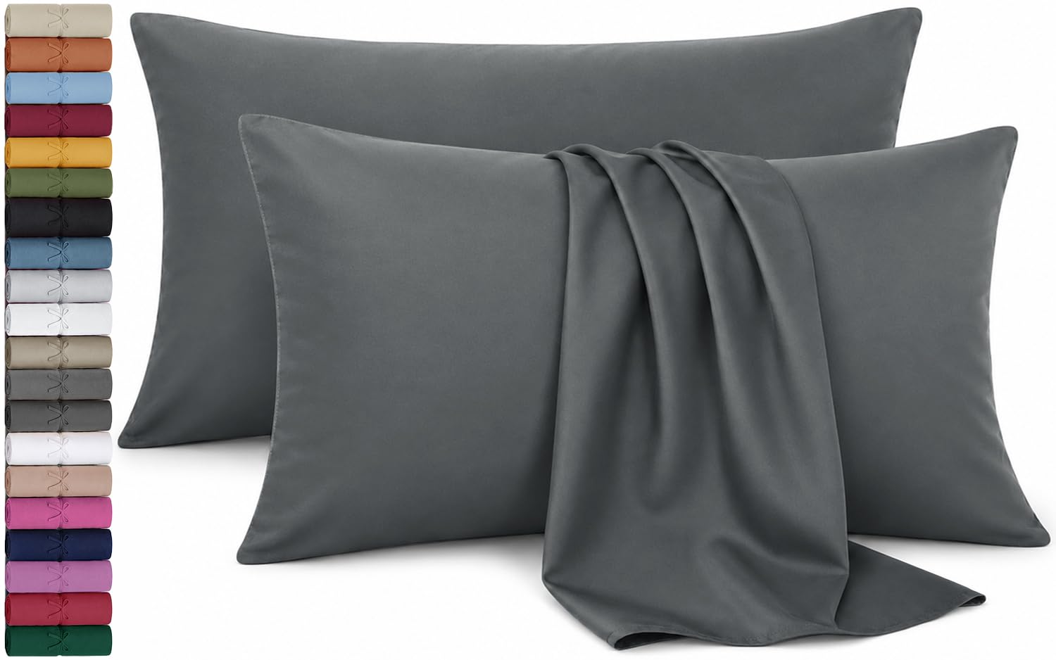 Hafaa Charcoal Pack of 2 Standard Size (50x75 Cm) Microfiber Pillow Cases