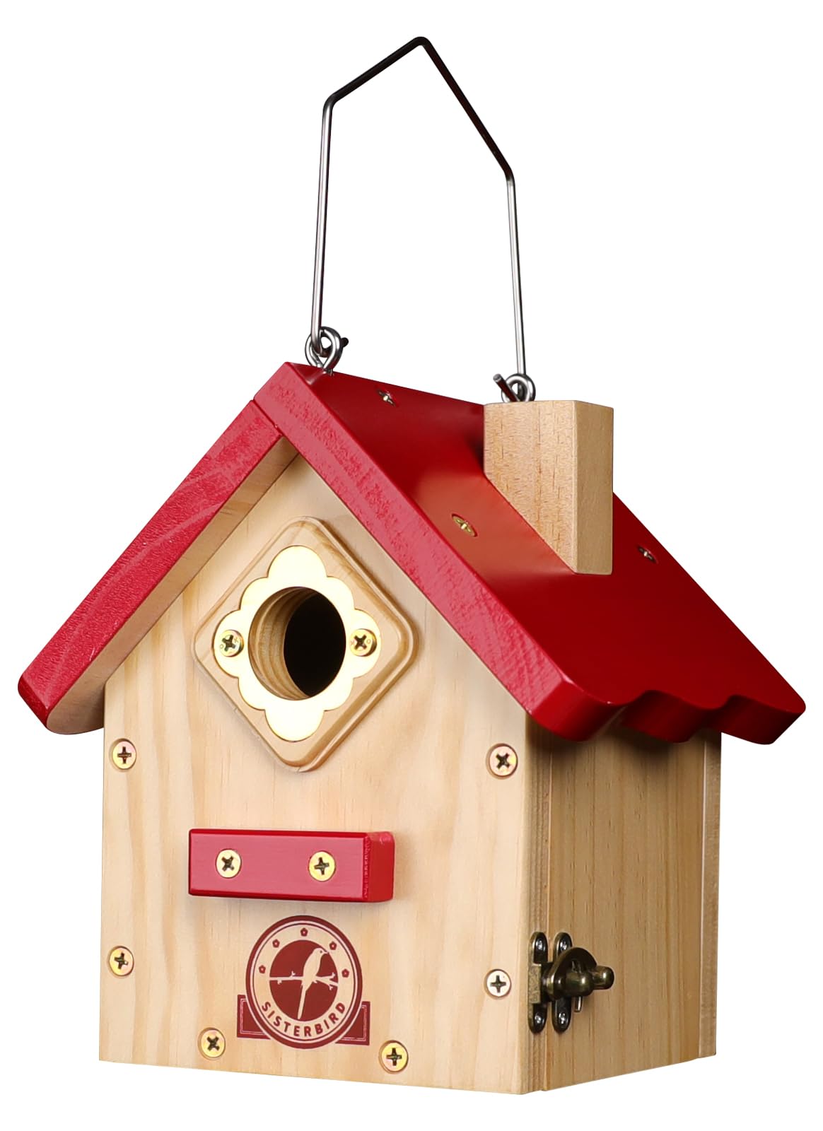 SISTERBIRD Wren Bird House, Premium Wooden Bird Houses for Outside, Classic Cabin Design Birdhouses for Outdoors, Hanging Bird House, Red-Breasted