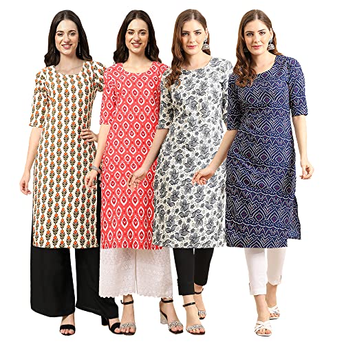 Image of Pinkmint Women's Crepe Digital Print Straight Kurta [Pack of 4]