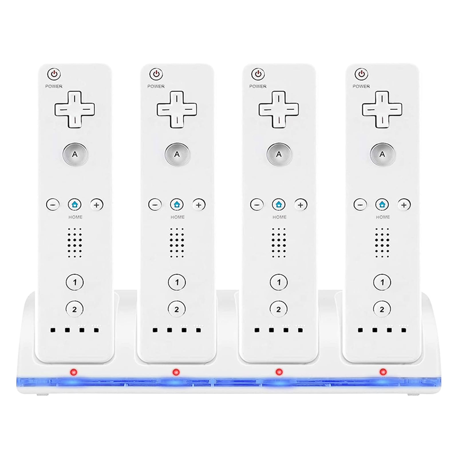 NCONCO Stazione di ricarica 4 in 1 con 4 batterie ricaricabili e indicatori LED per controller Wii
