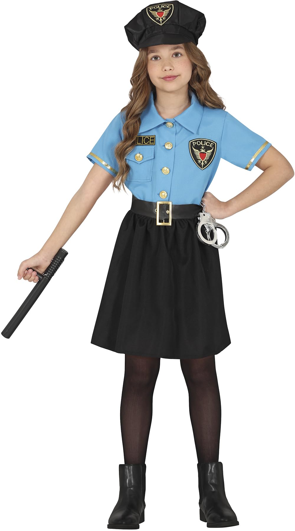 FIESTAS GUIRCA Stylish Police Girls Fancy Dress Costume - Light Blue Police Uniform with Dress & Police Hat - Kids Fancy Dress Costumes Girls - Girls Age 10-12 Years