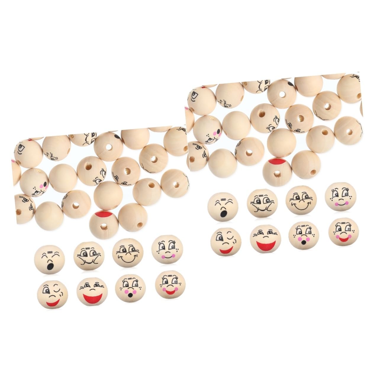 DOITOOL 2 Set Perline Legno Con Sorridente Per Decorazioni Fai Da Te Perline Rotonde Con Accessori Per Gioielli E Creazioni Artigianali 80 Pezzi*2