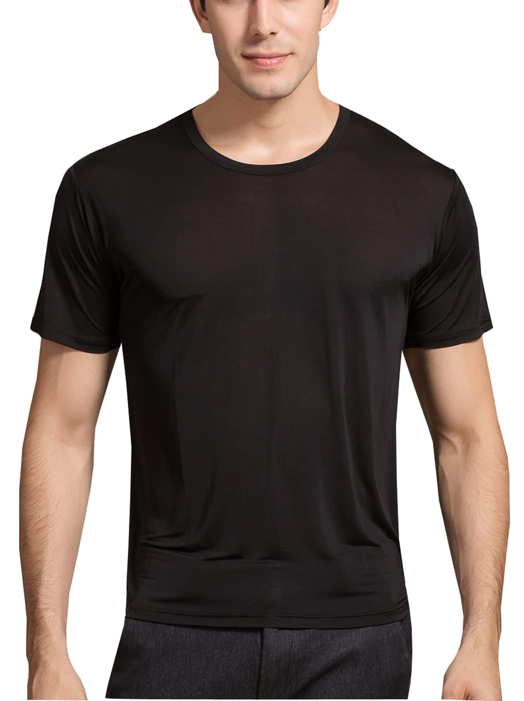 METWAY Mens Mulberry Silk T Shirt/Casual Short Sleeve Crew Neck Silk TEE Shirts/Super Soft and Breathable Workout Shirts