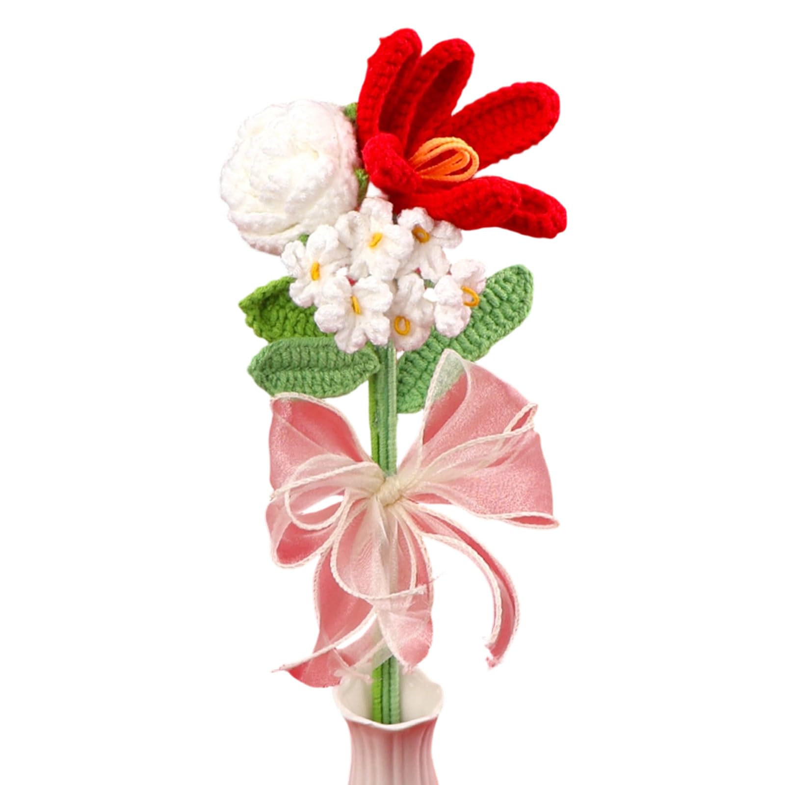 Msioytog Hand Knitted Wool Tulips Rose Flower Bouquet for Home Decoration and Gift Giving with Vibranting Color Wool Flower Arrangement