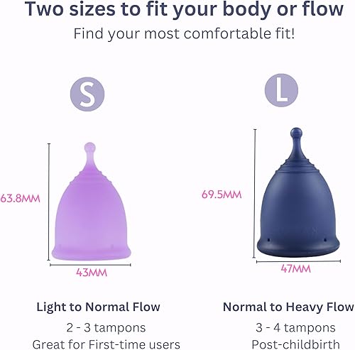 Miniatura 3 de KAVODA Vasos menstruales con vaso esterilizador y gel lavado, reutilizables, fáciles de usar, paquete de 2 unidades en tamaño pequeño y grande