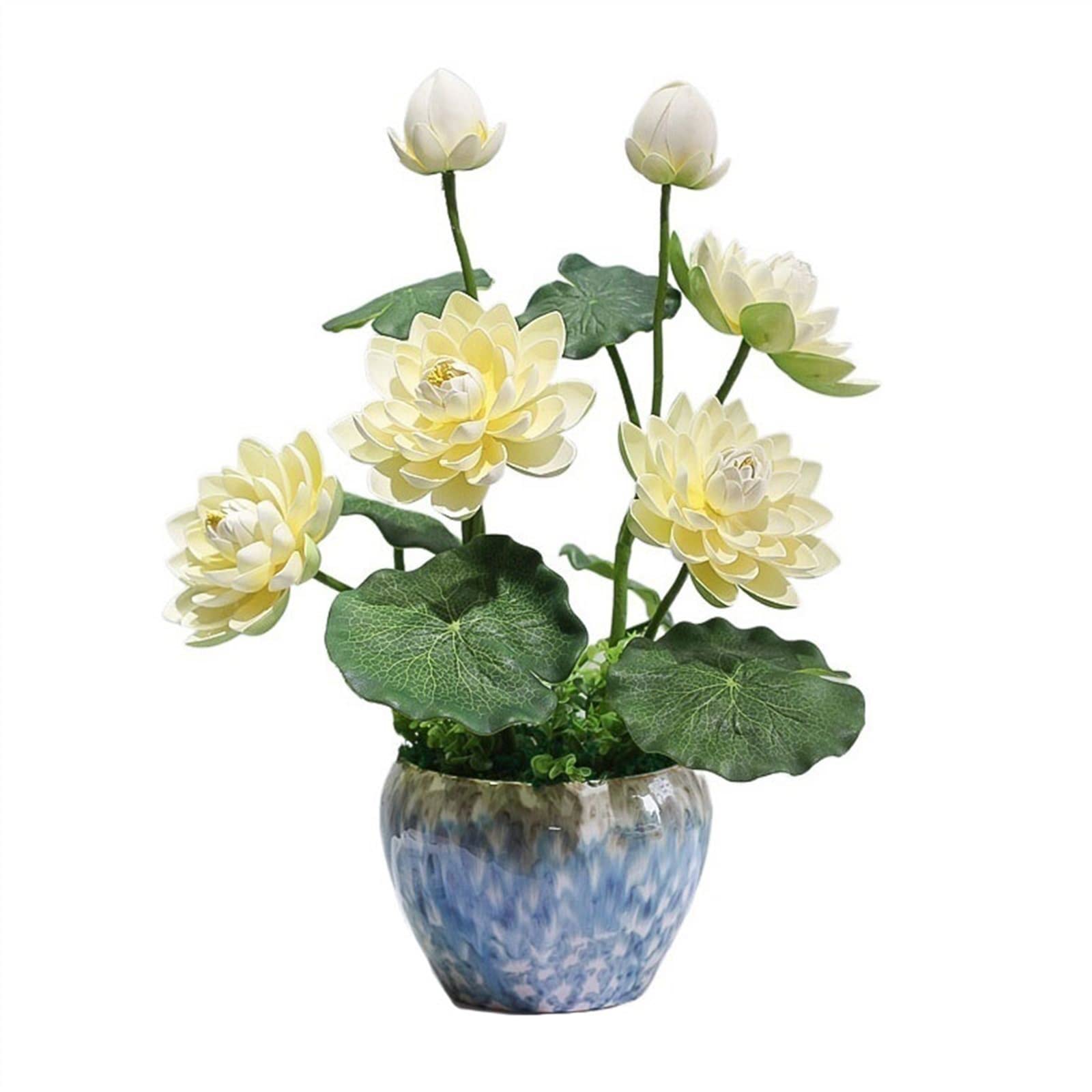 XDLEDMKIZ Artificial Flowers Indoor Artificial Lotus Decoration Simulated Lotus Suit Decoration With Ceramic Vase Indoor Fake Flower Decoration Artificial Flowers in Vase
