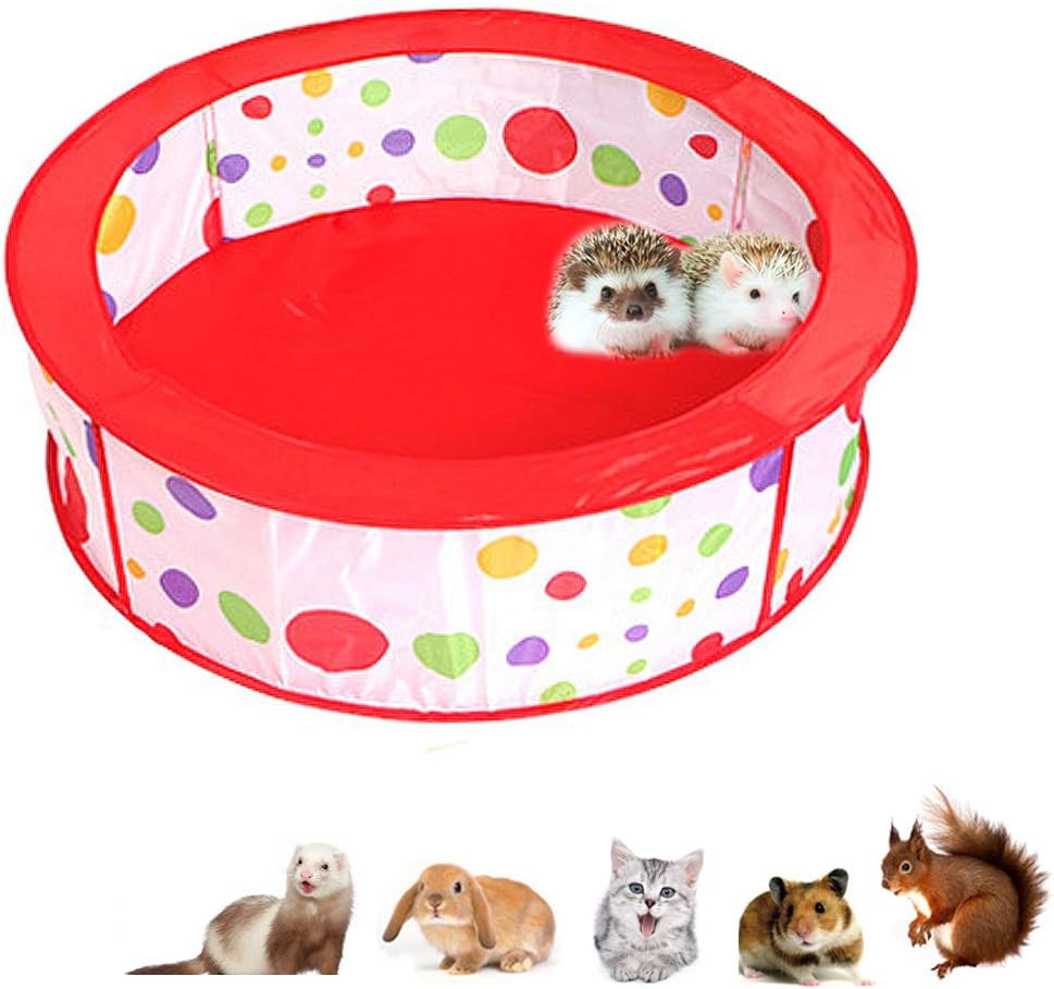 Hamster Playpen, Foldable Exercise Pen, Guinea-Pigs Portable Circular Wire Yard Fence, Pet Red Pot Cage House Pop Up Pen Ideal for…