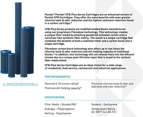 Miniatura 9 de Pentair Pentek CFB-Plus10BB - Filtro de agua de carbono azul grande, 10 pulgadas, cartucho de repuesto de bloque de carbono moldeado modificado de