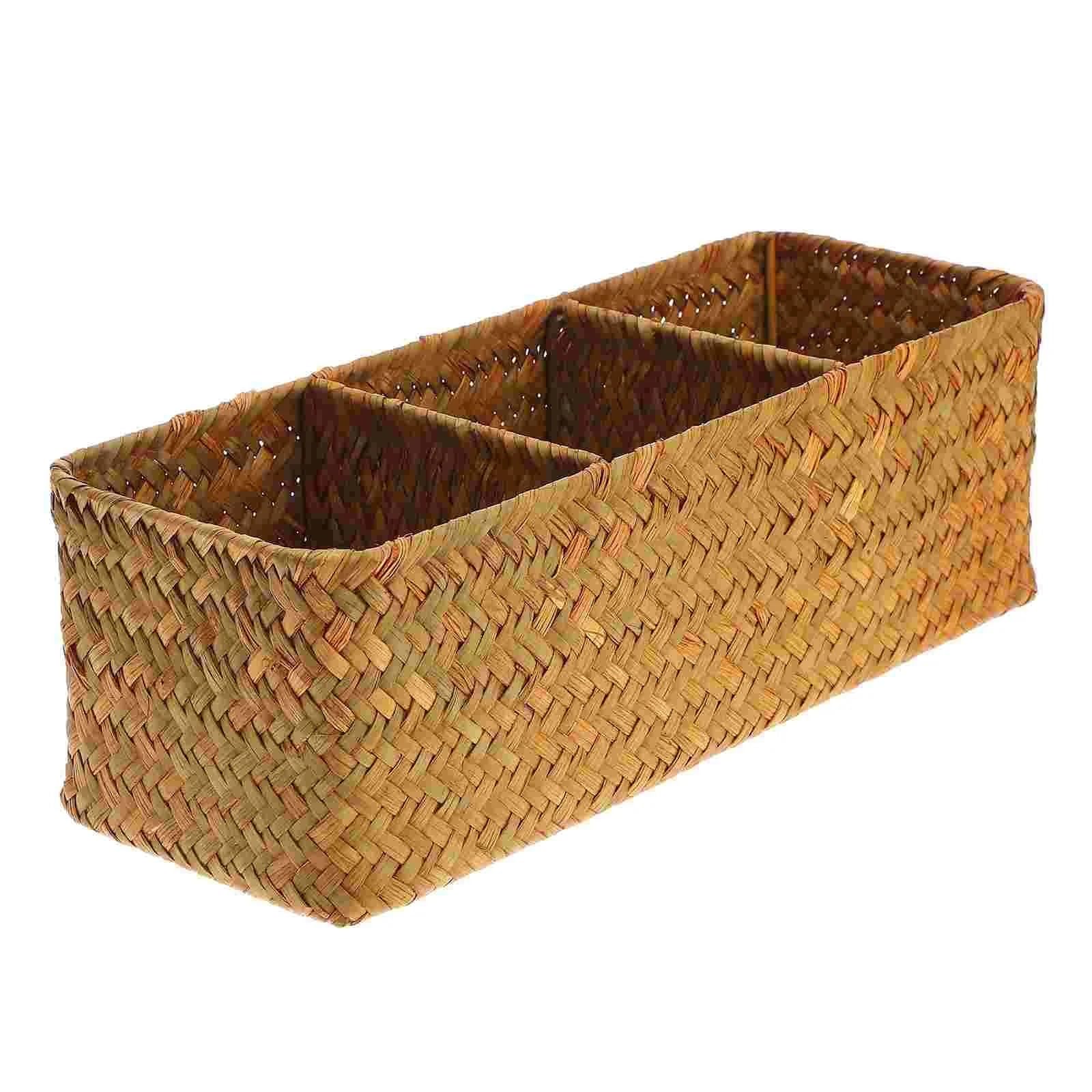 Woven Storage Box Desk Bins Containers Straw Case Desktop Baskets Boxes Sundries ganizers For Storage