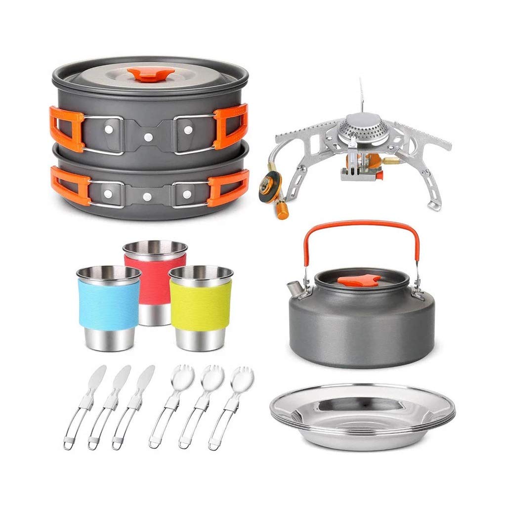 Attrezzatura da Viaggio da Campeggio Stoviglie Kit di pentole Pentole Bruciatore Accessori per fornelli a Gas Set di Utensili da Cucina Forniture per Barbecue da Picnic