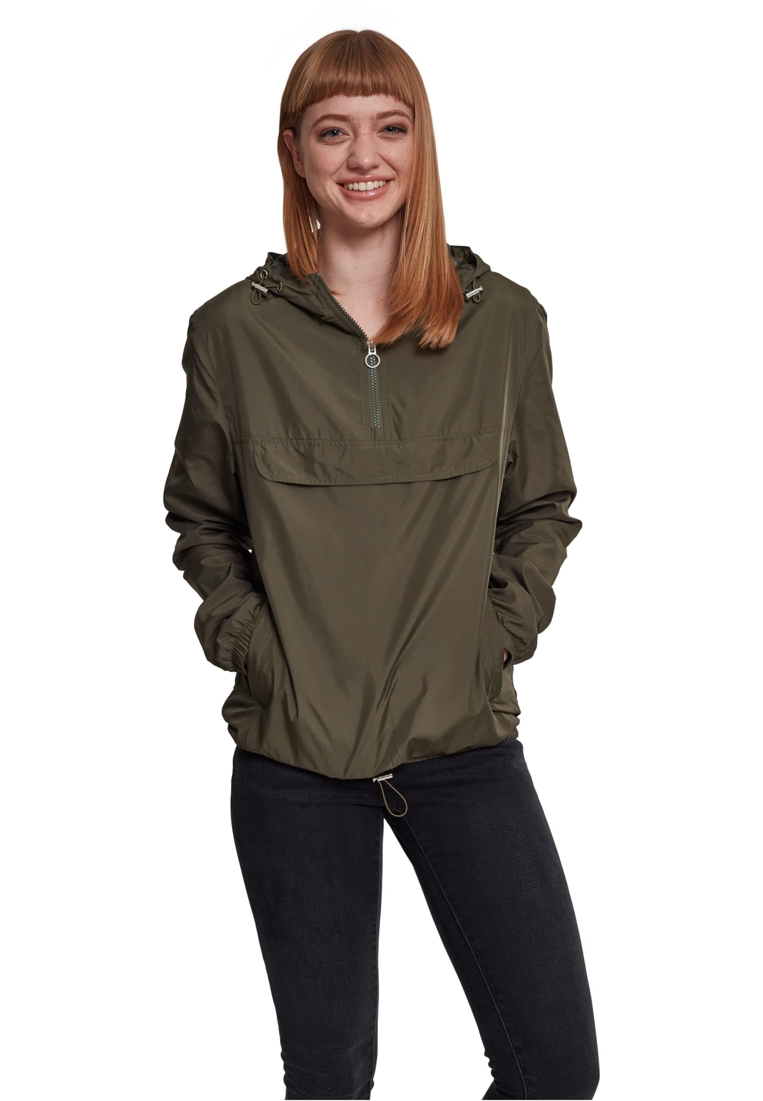 Urban Classics Damska wiatrówka z kapturem dla kobiet, damska kurtka Basic Pull Over Jacket dost?pna w ponad 10 wariantach kolorystycznych, rozmiary XS - 5XL, ciemnooliwkowy, M