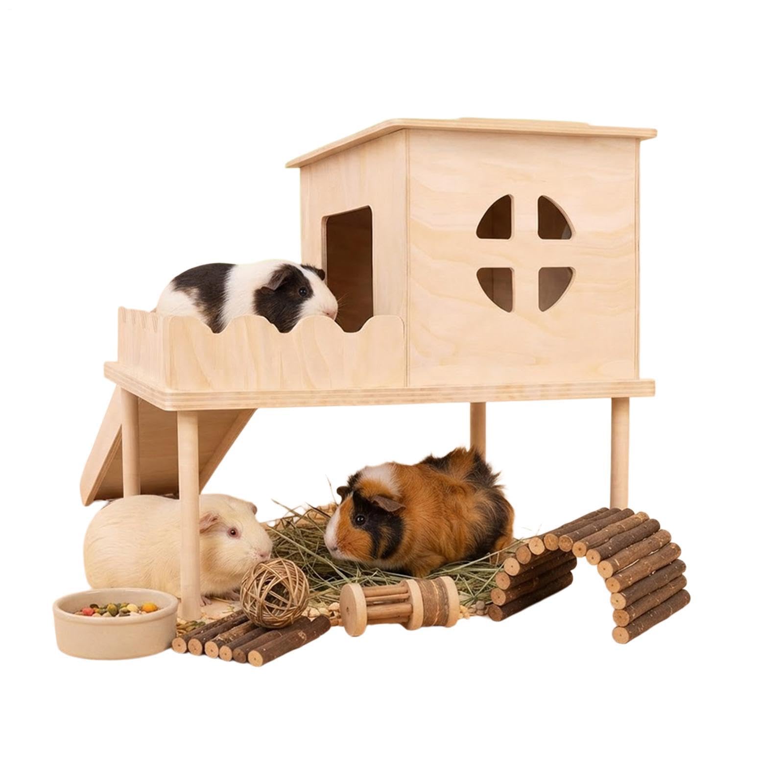 Hamster Castle, Wooden Climbing Habitat, Double Layer Pet House for Pets