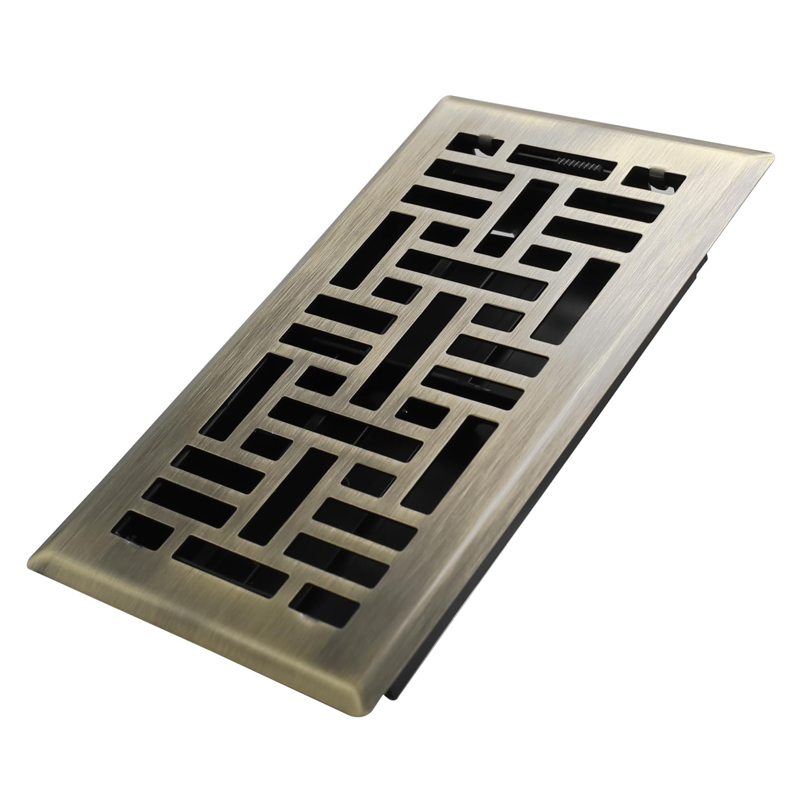 Howeall 4x8 Inches Heavy Duty Walkable Floor Register Easy Adjust Air Supply Lever Floor Vents - Seattle Design - Vent Cover for Home Floor - Antique Brass — image 1