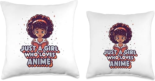 Miniatura 3 de African American Anime Just a girl who loves Anime Just Loves Anime Black Afro Girl Throw Pillow, 18x18, Multicolor