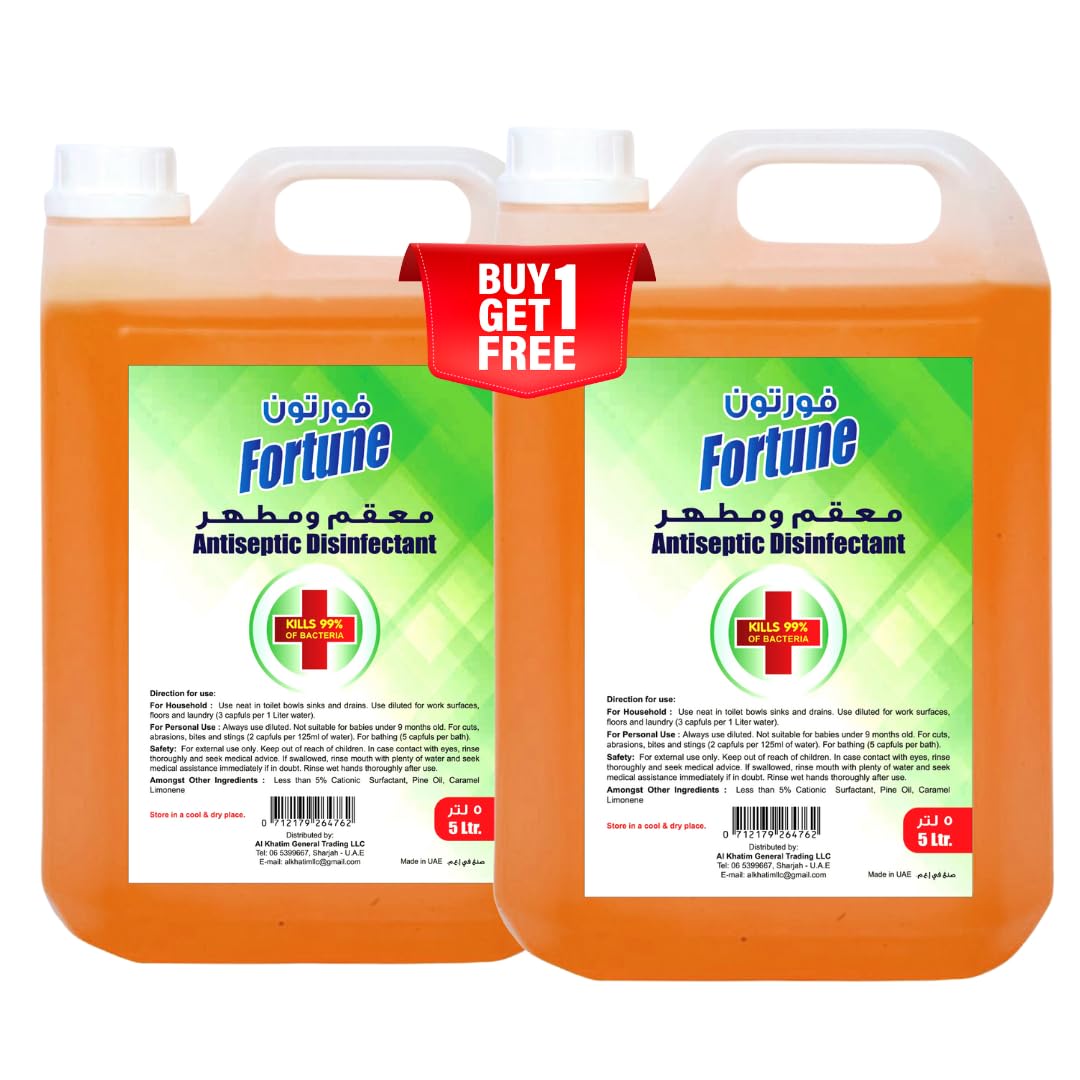 Fortune Antiseptic Disinfectant Liquid 5 Litre x 2, Refill best for home cleaner, floors,sinks and drains (pack of 2) etc