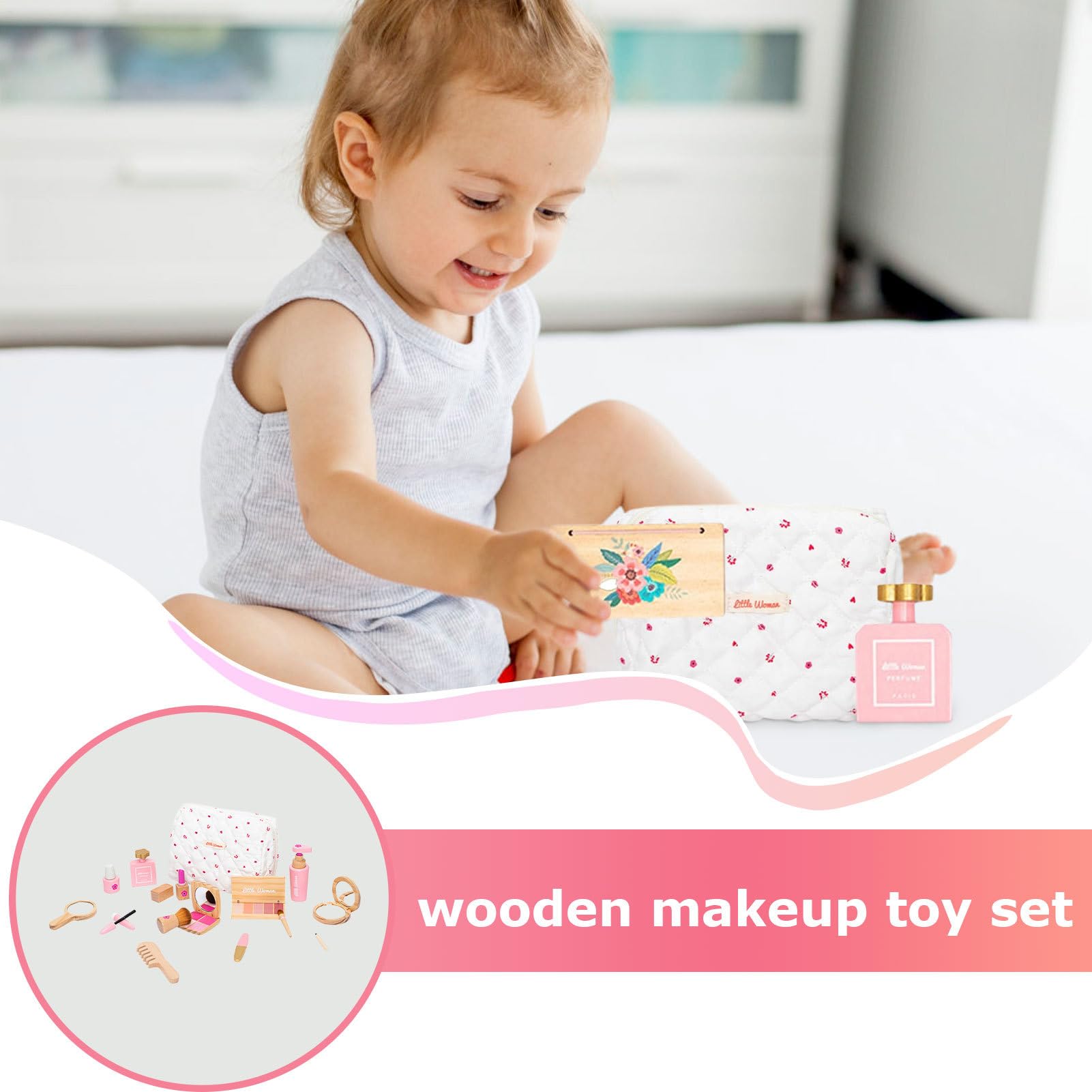 Juego de juguetes de maquillaje de madera, juego de salón de belleza de