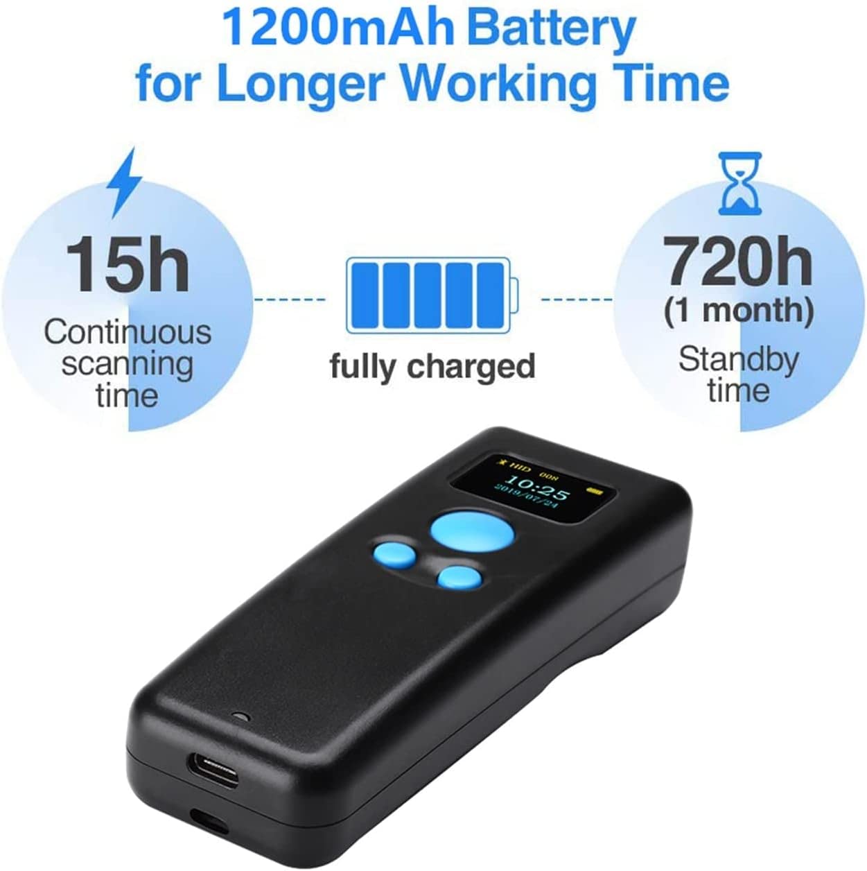 Skanery kodów kreskowych, kieszonkowy Mini skaner Bluetooth 2.4G magazyn logistyka detaliczna skaner kodów kreskowych bezprzewodowy czytnik z ekranem, może szybkie skanowanie (Color : 1 UK, Size : 2