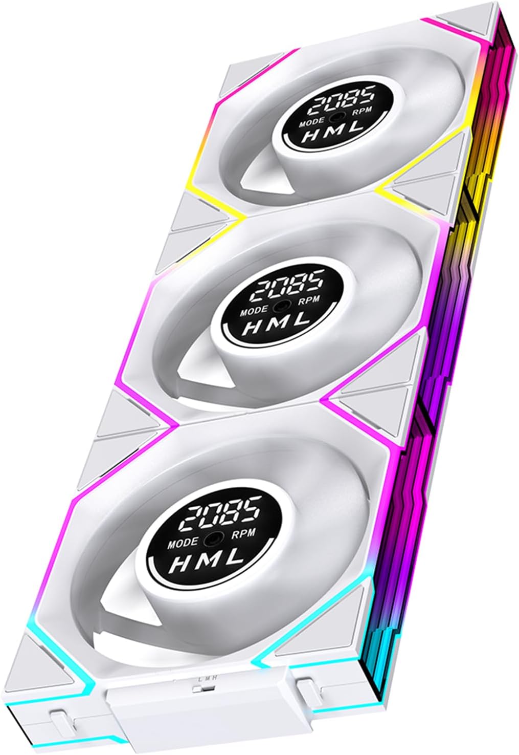Jungle Leopard JM V4 120mm Case Fan|Computer Cooling PC ARGB CPU Cooler Daisy Chain Fan|Three-Mode Digital Display|Infinity Mirror Design|600-2100 4Pin PWM Contro (White Forward 3-Pack)