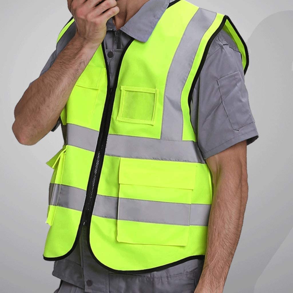 Reflecterende vesten met hoge zichtbaarheid Hi Viz High VIS zichtbaarheid, 2-bands reflecterende veiligheidsvest voor aannemers, veiligheidsvest, vest, vest voor buiten, maat L-3XL (1 stuk, geel