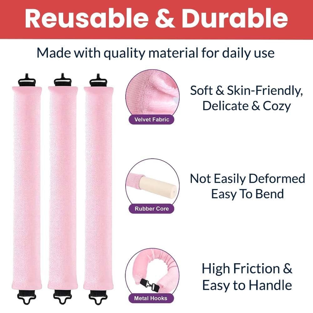 AADCART Heatless Hair Curler | Flexible Curling Rod with Hook, Satin Rollers for All Hair Types, No Heat Curls to Sleep for Curl Rods, Heatless Curls for Blowout Hair (Pink) 1