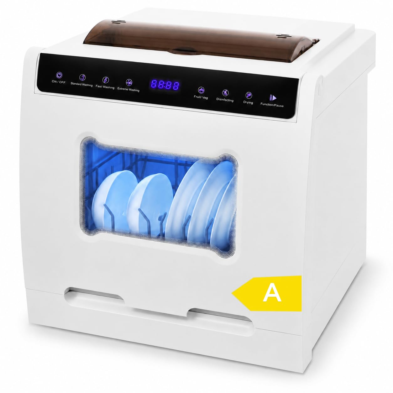 Mini Geschirrspüler Tischgeschirrspüler mit Wasseranschluss, Mini Spülmaschine 6 Programme, 72°C Hygiene Reinigung, Heißlufttrocknung, Obst Gemüsewäsche für Küche, Wohnung, Camping, Wohnmobil