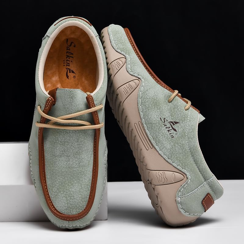 Salkin Barefoot Loafers Men's Breathable Leather Slip-On Loafers, Fashionable Casual Boat Shoes, Lightweight Sneakers with Rubber Soles for Comfort and Style 4 61Dz1689TaL. AC