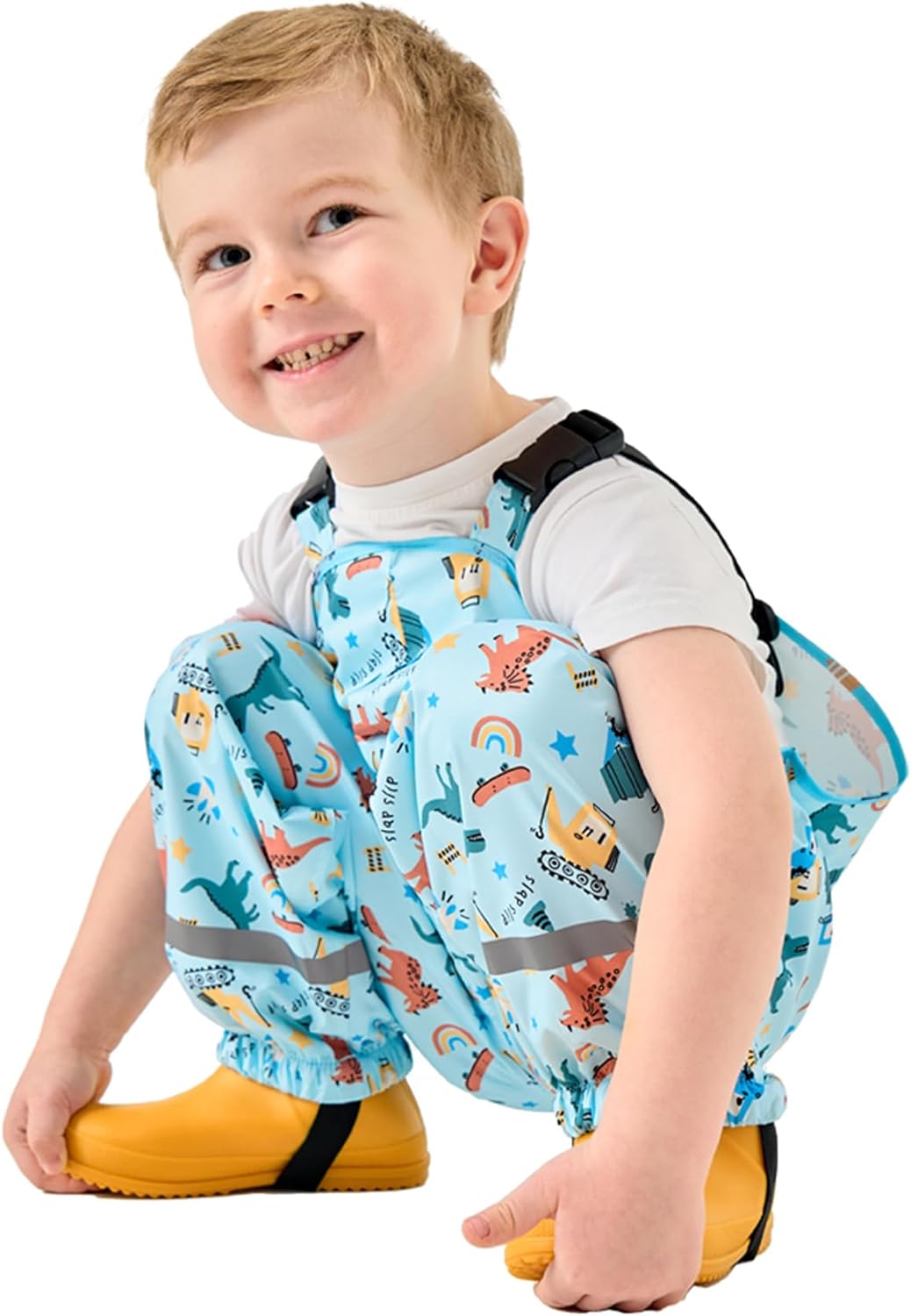 Boys Girls Rain Bib Pants Toddlers Suspender Rainpants Kids Waterproof Overalls Lightweight Rainwear - Image 4
