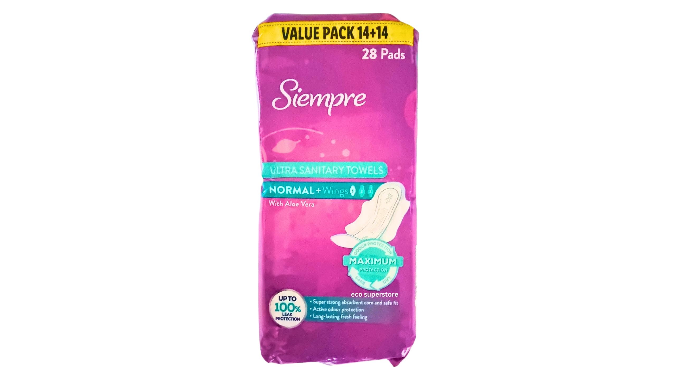 Siempre Ultra Sanitary Pads Normal + Wings with Aloe Vera Pack of 28 :  Amazon.de: Health & Personal Care