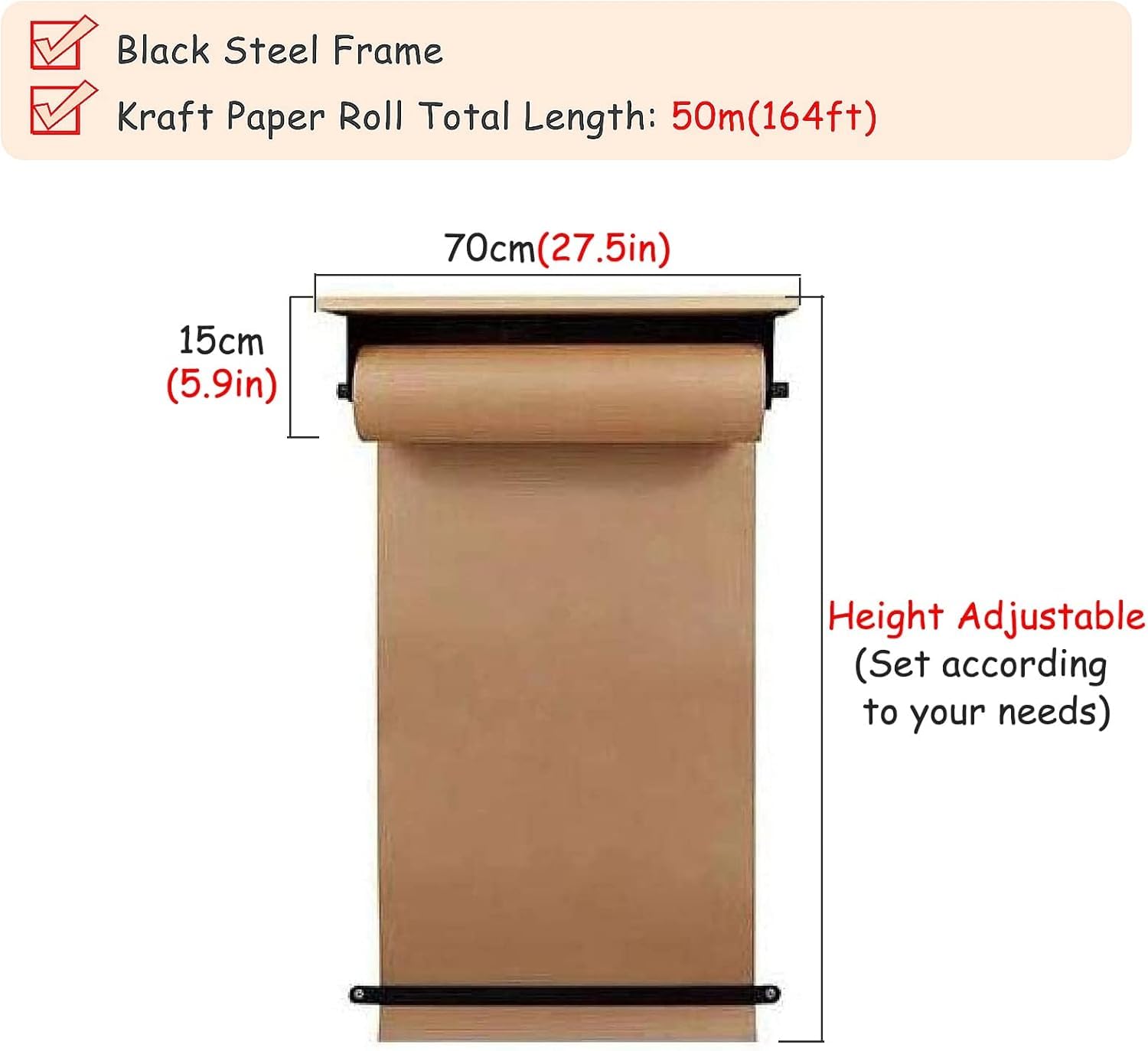 Dozownik I Obcinak Do Papieru Listowego W Rolkach Kraft 40/70/100/130 Cm, Z Drewnianą Półką I Rolką Papieru, Szerokość 70 Cm/27,5 Cala