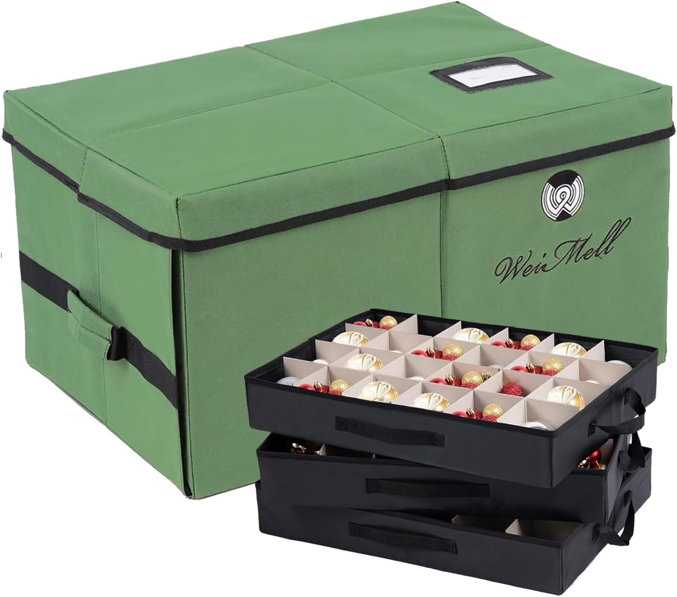 Christmas Ornament Storage Box - Premium Ornament Storage Box with 4” Adjustable Dividers - Stores up to 72 Ornaments Balls - 3 Individual Trays - Durable 600D Oxford 72 - 3 Trays