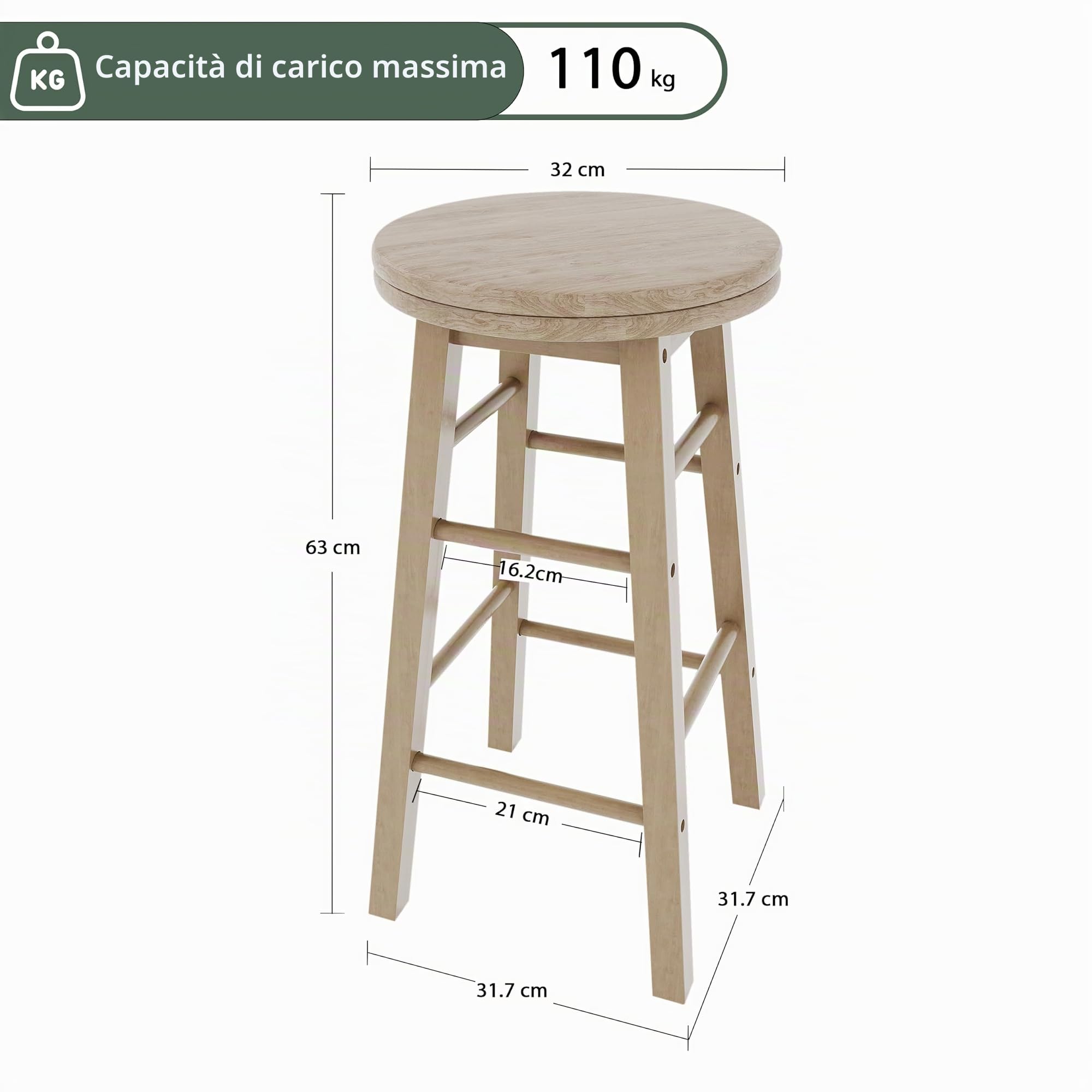 Sgabello girevole da bar in legno per la colazione