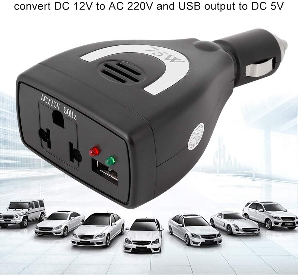 Car Power Inverter, 75W Dc12V to Ac 100V-240V Auto Converter USB Charger Adapterfor Adapter Converter Charger Dual USB