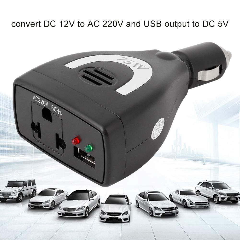 CARICABATTERIE USB CONVERTITORE INVERTER DI ALIMENTAZIONE PER AUTO - 75W DC12V a AC 220V - TOUR CON GUIDA AUTONOMA E LAVORO SUL CAMPO - DISPOSITIVI DIGITALI - PORTATILE ED