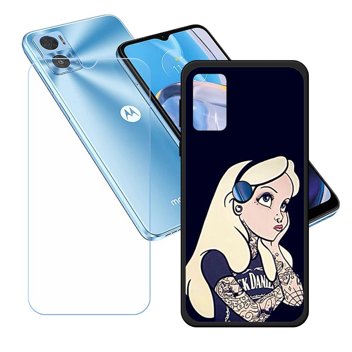 LMLQSZ Custodia per Motorola Moto E22i 4G, Silicone Case Sottile Cover TPU Caso Morbido Copertura + Pellicola Protettiva in Vetro Temperato per Motorola Moto E22i 4G (6,5) - KE2
