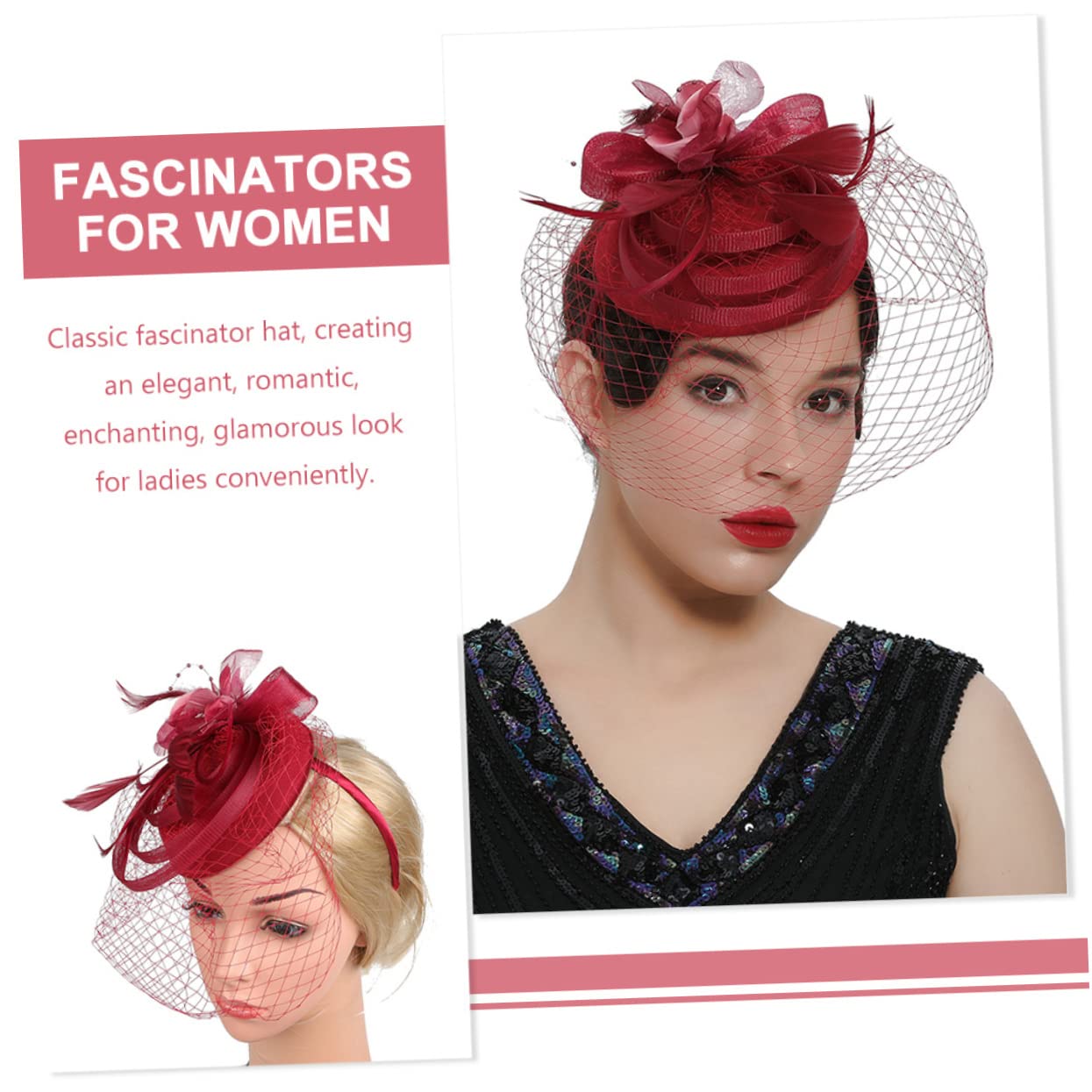 POPETPOP 4pezzi Fascinator Cerchietto Elegante con Fiori e Rete per Cerimonie Tea Party e Matrimoni Accessorio per Donne